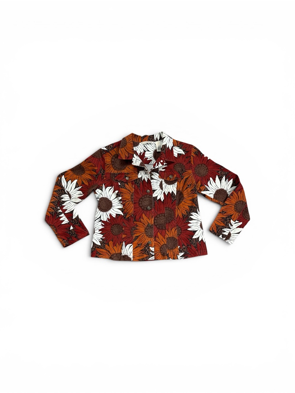 FRENCH LAUNDRY SUNFLOWER PRINT STRETCH DENIM JACKET BOHO SIZE LARGE - Picture 7 of 12